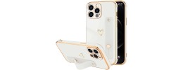 For iPhone 13 Pro SQUARE Passion Glitter Diamond Ring Stand Case Cover - Heart Design White