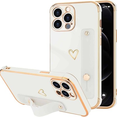 For iPhone 13 Pro SQUARE Passion Glitter Diamond Ring Stand Case Cover - Heart Design White