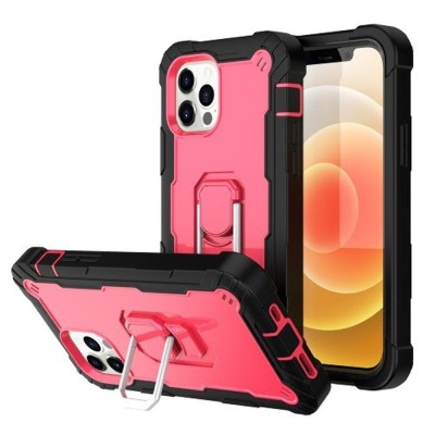 For iPhone 13 Pro Sculptor Tough 3in1 Ring Stand Hybrid Case Cover - Black/Pink