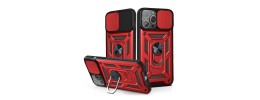 For iPhone 13 Pro Sculptor Tough 3in1 Ring Stand Hybrid Case Cover - Red/Black