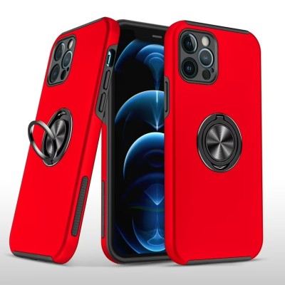 For iPhone 13 Pro Stylish Magnetic Ring Stand Shockproof Hybrid Case Cover - Red