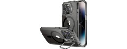 For iPhone 13 Pro Success Transparent Magnetic RingStand Hybrid Case Cover - Black