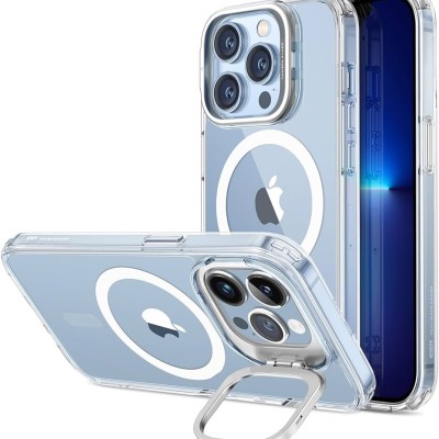 For iPhone 13 Pro Success Transparent Magnetic RingStand Hybrid Case Cover - Blue