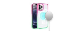 For iPhone 13 Pro Tough Shockproof [Magnetic Circle] Hybrid Case - Teal/Pink