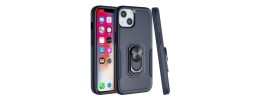 For iPhone 13 Pro Tough Strong Dual Layer Flat Magnetic Ring Stand Case Cover - Blue