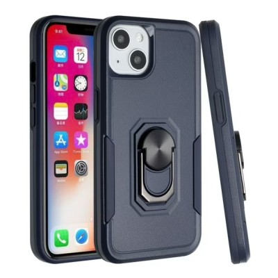 For iPhone 13 Pro Tough Strong Dual Layer Flat Magnetic Ring Stand Case Cover - Blue