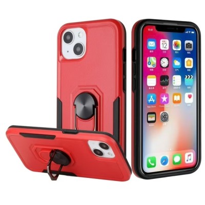 For iPhone 13 Pro Tough Strong Dual Layer Flat Magnetic Ring Stand Case Cover - Red