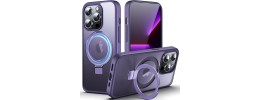 For iPhone 13 Pro Transparent Design Shockproof Magnetic Ring Stand Case Cover - Purple