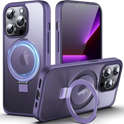 For iPhone 13 Pro Transparent Design Shockproof Magnetic Ring Stand Case Cover - Purple