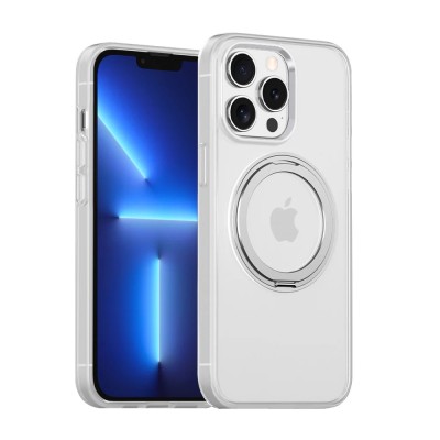 For iPhone 13 Pro Transparent Design Shockproof Magnetic Ring Stand Case Cover - Smoke