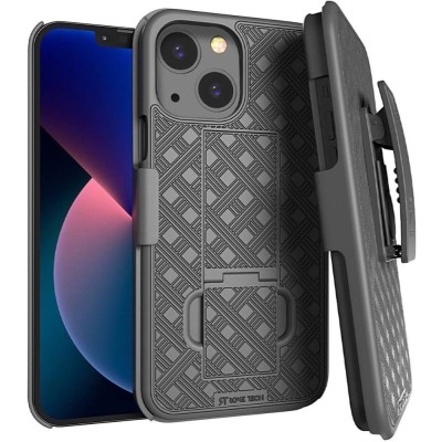 For iPhone 13 Pro Travel Kickstand Clip Hybrid Case Cover - Black