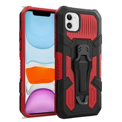 For iPhone 13 Pro Travel Kickstand Clip Hybrid Case Cover - Red