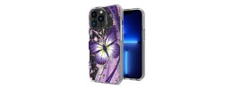 For iPhone 13 Pro Trendy Fashion Design Hybrid Case Cover - Butterfly Floral on Purple