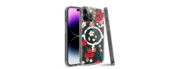 For iPhone 13 Pro Trendy Fashion Design Hybrid Case Cover - Butterfly Floral on Red