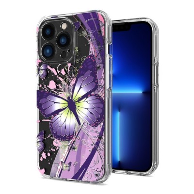 For iPhone 13 Pro Trendy Fashion Design Hybrid Case Cover - Crown on Purple