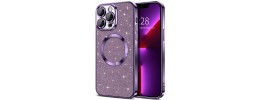 For iPhone 13 Pro Two Tone Transparent Glitter Chrome Shockproof Case Cover - Purple