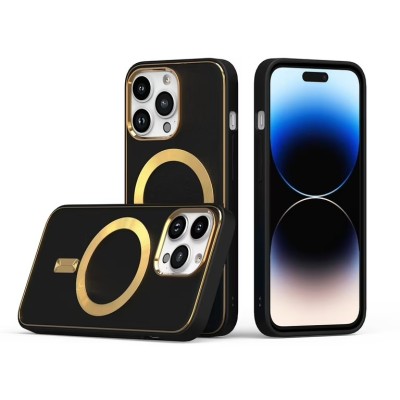 For iPhone 13 Pro Ultimate PU Leather [Magnetic Circle] Beautiful Hybrid - Black