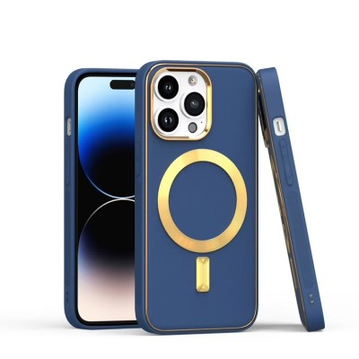 For iPhone 13 Pro Ultimate PU Leather [Magnetic Circle] Beautiful Hybrid - Navy Blue