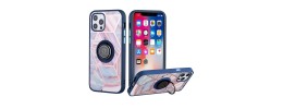 For iPhone 13 Pro Unique IMD Design Magnetic Ring Stand Cover Case - Blue on Marble
