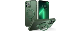 For iPhone 13 Pro Unique IMD Design Magnetic Ring Stand Cover Case - Universe Marble on Green