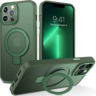 For iPhone 13 Pro Unique IMD Design Magnetic Ring Stand Cover Case - Universe Marble on Green