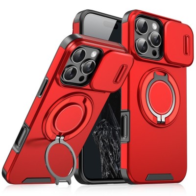 For iPhone 13 Pro Urban Design Magnetic Ring Stand Hybrid Camera Case Cover - Red