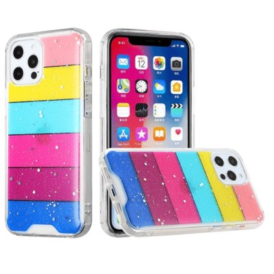 For iPhone 13 Pro Vogue Epoxy Glitter Hybrid Case Cover - Stripes
