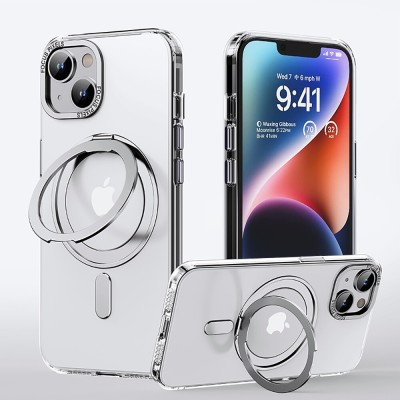 For iPhone 13 Pro Warship Magnetic Ring Stand Shockproof Hybrid Case Cover - Gray