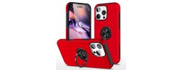 For iPhone 13 Pro Warship Magnetic Ring Stand Shockproof Hybrid Case Cover - Red