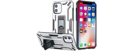 For iPhone 13 Pro Warship Magnetic Ring Stand Shockproof Hybrid Case Cover - Silver