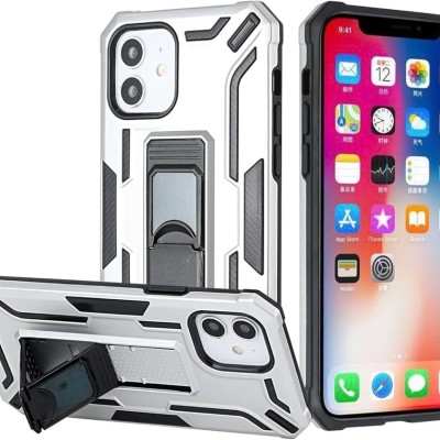 For iPhone 13 Pro Warship Magnetic Ring Stand Shockproof Hybrid Case Cover - Silver