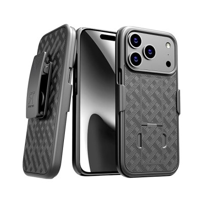 For iPhone 13 Pro Weave Premium 3in1 Combo Holster Kickstand Case Cover - Black