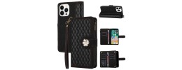 For iPhone 13 / iPhone 14 6.1" Jewel Wallet Design with Stitched PU Leather ID Card Money Holder Zipper Case - Navy Blue