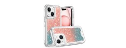 For iPhone 13 / iPhone 14 6.1" Epoxy Sticker Glitter 3in1 Shockproof Transparent Hybrid Case - Pink + Light Blue