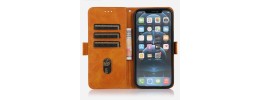 For iPhone 13 / iPhone 14 6.1" Jewel Wallet Design with Stitched PU Leather ID Card Money Holder Zipper Case - Brown