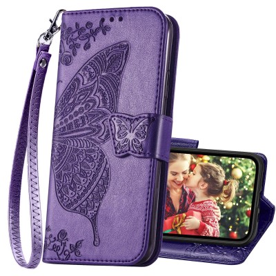 For iPhone 13 / iPhone 14 6.1" Jewel Wallet Design with Stitched PU Leather ID Card Money Holder Zipper Case - Purple