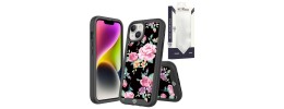 For iPhone 13 / iPhone 14 6.1" METKASE Premium Exotic Design Hybrid Case in Slide-Out Package - Tropical Romantic Colorful Roses Floral