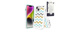 For iPhone 13 / iPhone 14 6.1" METKASE Premium Exotic Design Hybrid Case in Slide-Out Package - Zigzag