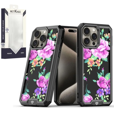 For iPhone 13 / iPhone 14 6.1" METKASE Premium RANK Design Fused Hybrid in Slide-Out Package - Tropical Romantic Colorful Roses Floral