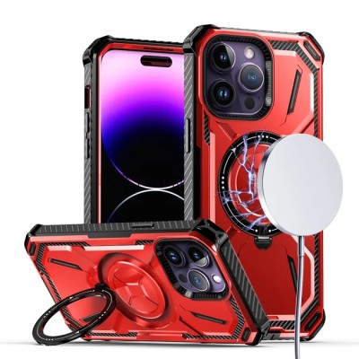 For iPhone 13 / iPhone 14 6.1" METKASE Rank Tough Strong Modern Fused Hybrid in Slide-Out Package - Red