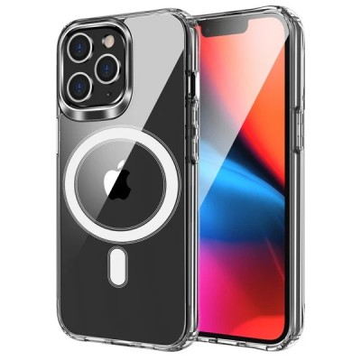 For iPhone 13 / iPhone 14 6.1" Magnetic Ring Radiator Design Hybrid with Metal Buttons Case Coverr - Black