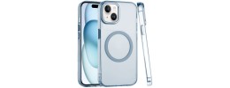 For iPhone 13 / iPhone 14 6.1" Magnetic Ring Radiator Design Hybrid with Metal Buttons Case Coverr - Light Blue