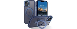For iPhone 13 / iPhone 14 6.1" Magnetic Ring Radiator Design Hybrid with Metal Buttons Case Coverr - Navy Blue