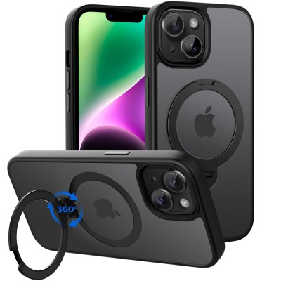 For iPhone 13 / iPhone 14 6.1" Magnetic Ring Stand Classic Design FULL Camera Protection Hybrid Case - Black