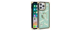 For iPhone 13 / iPhone 14 6.1" Magnetic Ring Stand Square Passion Hearts Glitter Case Cover - Silver