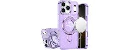 For iPhone 14/13 Glitz HQ Shimmer Glitter [Magnetic Ring Circle] with 360 degree Rotational Ring Kickstand Tough Hybrid Case - Purple
