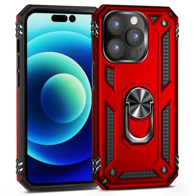 For iPhone 14/13 Loop Hybrid with [Magnetic Ring Circle] 360 degrees Rotational Kickstand Case Cover - Red