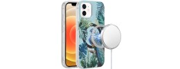For iPhone 14/13 [Magnetic Circle] Double Layer Design IMD TPU Case - Peacock