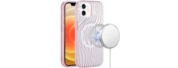 For iPhone 14/13 [Magnetic Circle] Double Layer Design IMD TPU Case - Wave Pink Zebra Stripes
