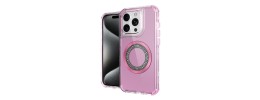 For iPhone 14/13 Magnetic Ring Circle Bling Chrome 3in1 Hybrid Case - Pink